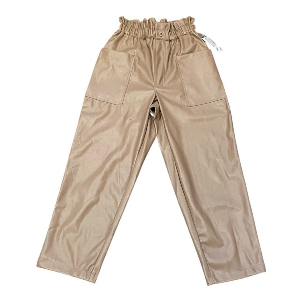 Ophelia Roe High-Waisted Tan Faux Leather Cropped Bag‎ Pants